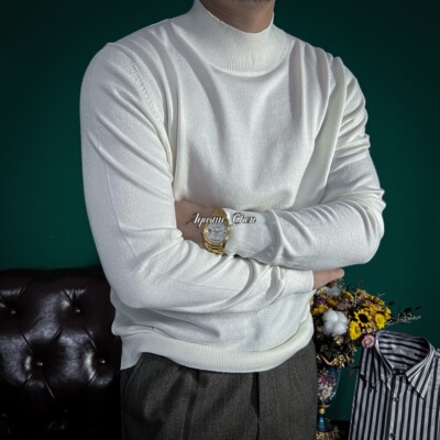 秋冬半高领长袖百搭修身男士针织