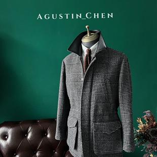 Agustin_Chen「70%羊毛」秋冬复古亲王格夹克男士休闲外套通勤