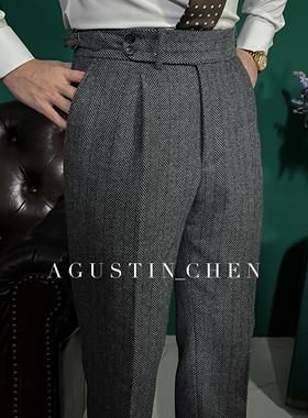 Agustin_Chen【伯明翰】粗花呢人字纹加厚【羊毛】三件套【西裤】