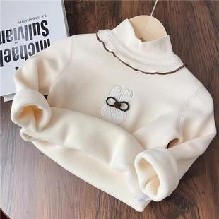 秋冬女童加厚保暖衣女宝冬季打底衫半高领一体绒内搭婴儿儿童上衣