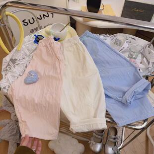 中小童洋气弯刀裤 刺绣蝴蝶结休闲阔腿裤 防蚊宝宝新款 2025女童夏季