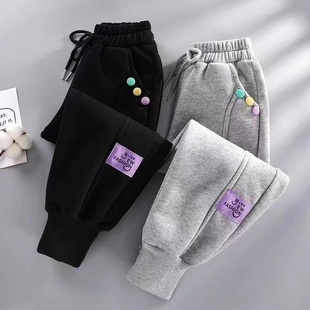 儿童春秋装长裤童装女童卫裤秋装女孩一体绒休闲裤中大童男童裤子