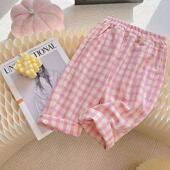 女童2025格子裤 防蚊裤 子夏季 透气夏天儿童直筒阔腿裤 外穿薄款 新款