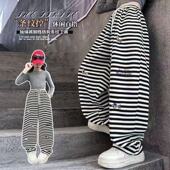 儿童简约中大童女孩阔腿休闲运动裤 2025新款 春秋装 女童卡通条纹裤