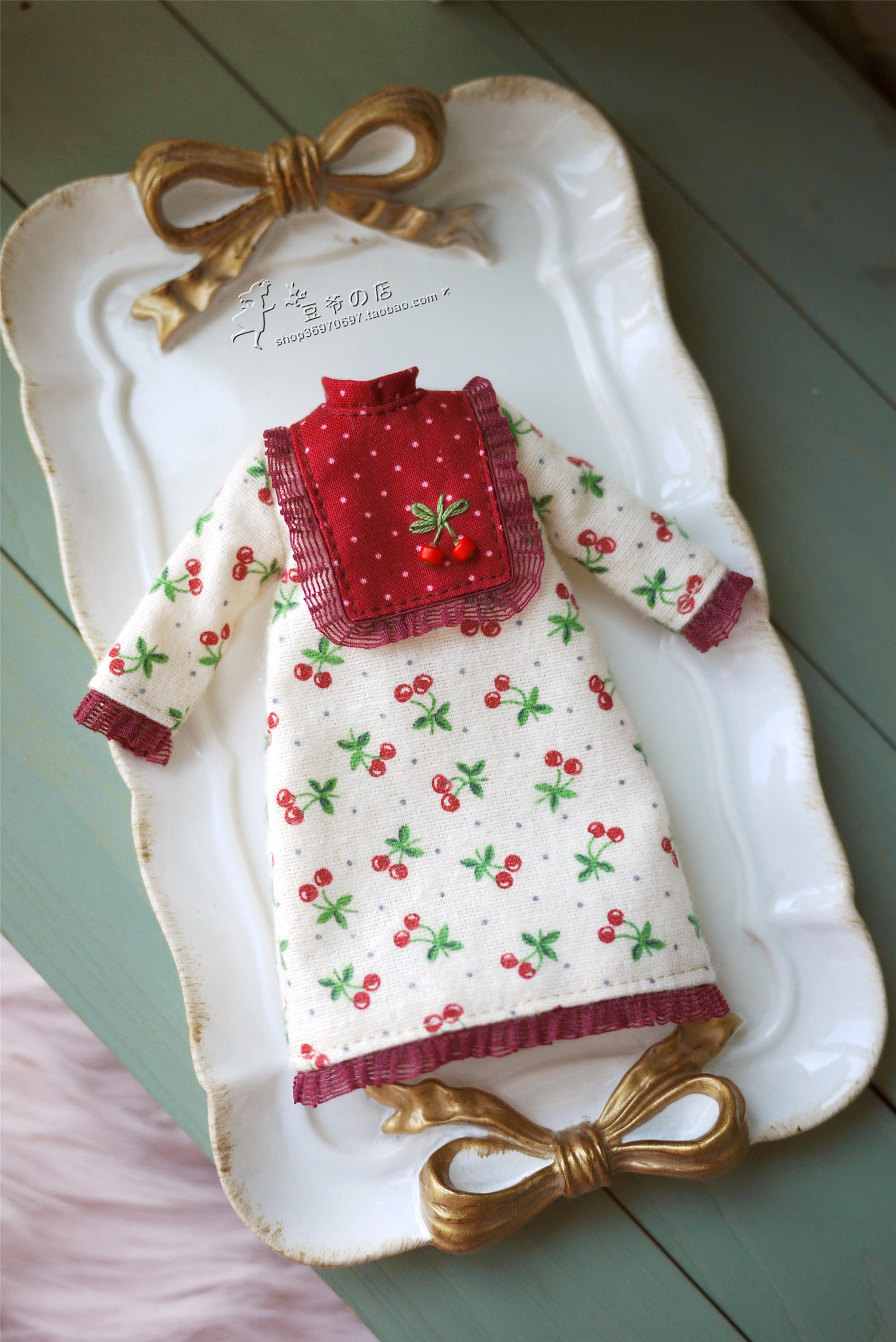 豆爷の店 花裙子-樱桃 licca初代 blythe小布licca胶皮娃衣裙子