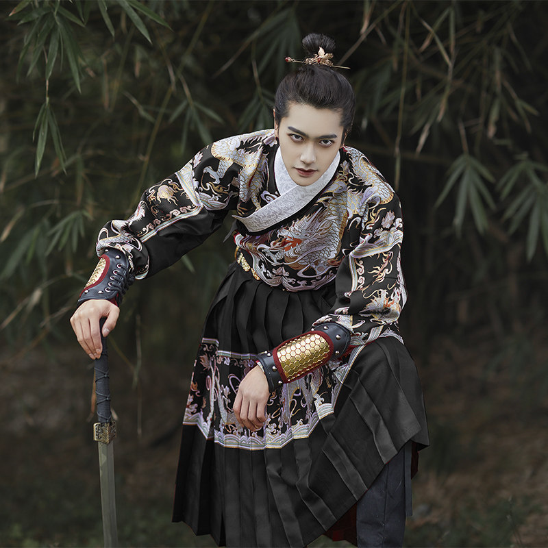 MO QIANYAN의 오리지널  FEIYU 양복 남자 스티커 중국식 모조 메이크업 꽃무늬 금단 의상 양궁 비후행 비전통 의상