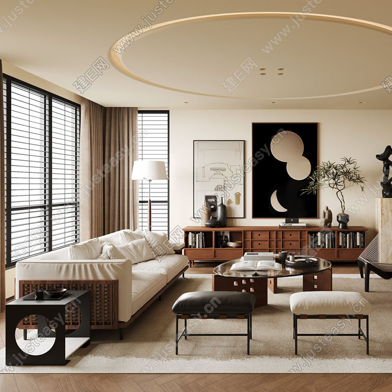 复古风新中式大户型阳台沙发家居客厅布艺沙发组合别墅阳光房沙发