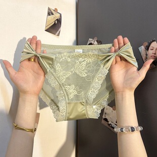 女士绝美内裤新款法式纯欲蕾丝半透明舒适蝴蝶结女生中腰三角裤头