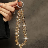 奢华高级感水晶珠子手提链手腕短挂绳带夹片手机壳钥匙扣包包挂件