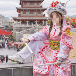 潮汕女子英歌舞白粉蓝正龙英歌服装头饰套装游神舞台演出服旅拍