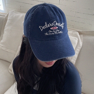 东大门代购 鸭舌帽逛街休闲男女春夏软顶做旧字母刺绣棒球帽1986帽