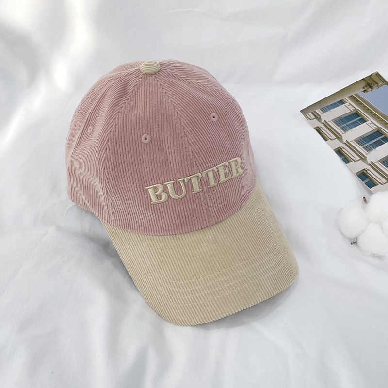 秋冬新款鸭舌帽韩国东大门代购灯芯绒棒球帽百搭时尚拼接撞色帽子