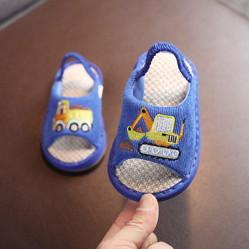 儿童宝宝卡通亚麻布拖鞋软底家居