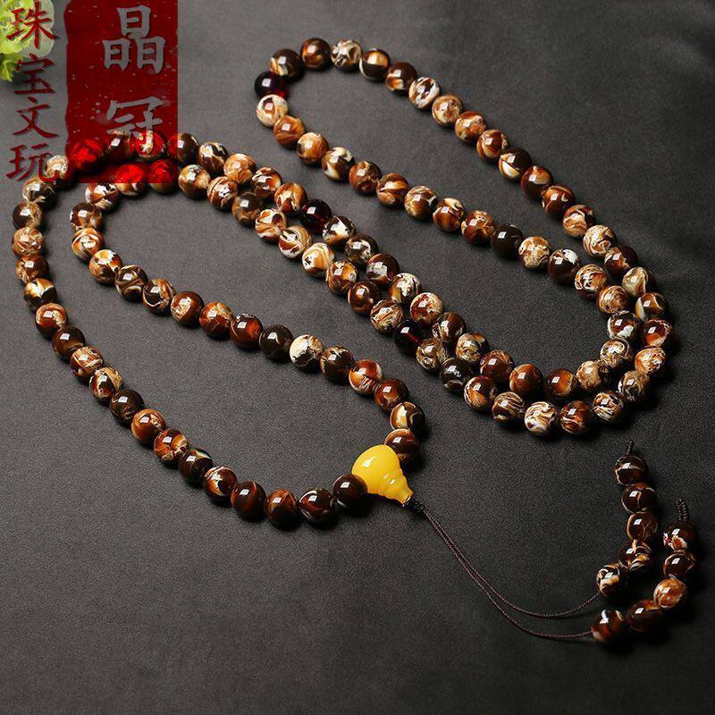 花根珀蜜蜡108缅甸根珀多圈手链项链男女款有机蜜蜡主持大号佛珠