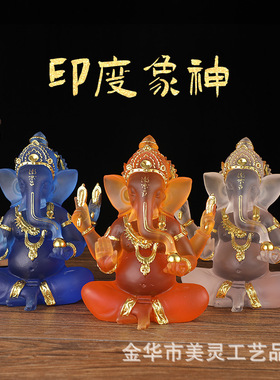 Ganesha迦尼萨印度像神东南亚佛像摆件大象神树脂工艺品水琉璃