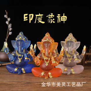 Ganesha迦尼萨印度像神东南亚佛像摆件大象神树脂工艺品水琉璃