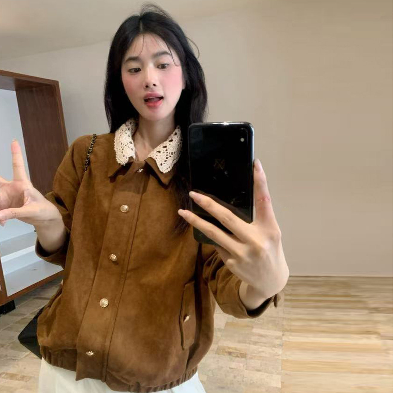 尺寸已更新 MIU系美拉德翻领夹克复古高级感棕色短外套 可拆卸领,女装/女士精品,短外套,淘宝优惠券,粉丝福利购,淘宝优惠卷