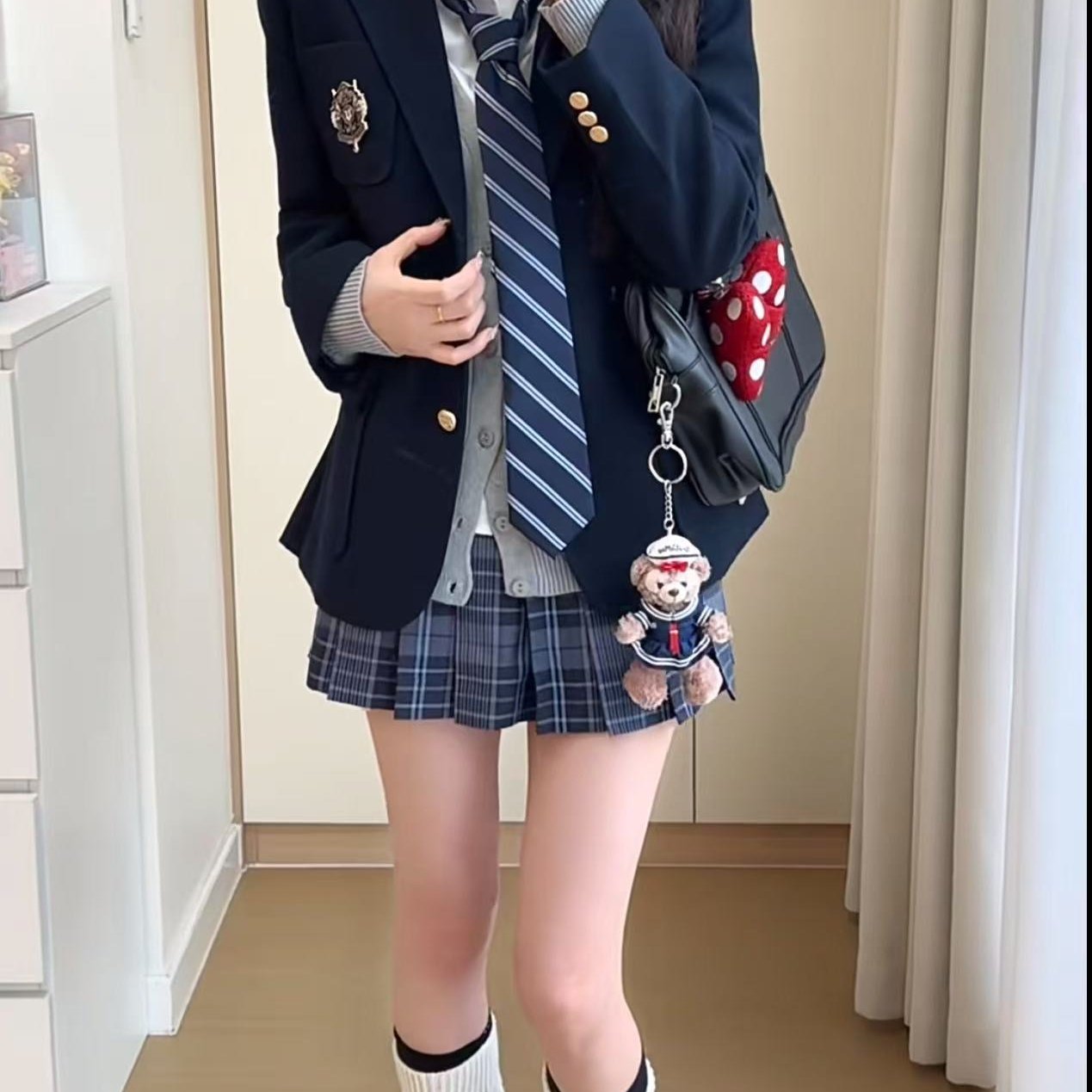绀色jk制服西装外套女校供感春秋学院风班服黑色西服套装
