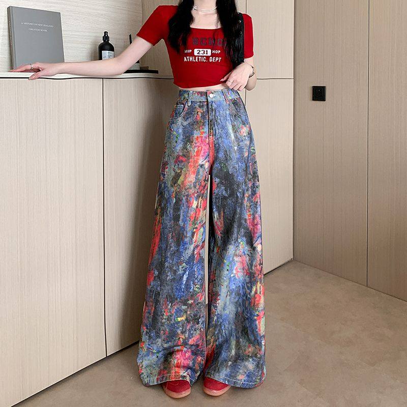 实拍~彩绘色盘彩印泼墨油画调色牛仔裤女新款重工炫酷阔腿裤,女装/女士精品,牛仔裤,淘宝优惠券,粉丝福利购,淘宝优惠卷