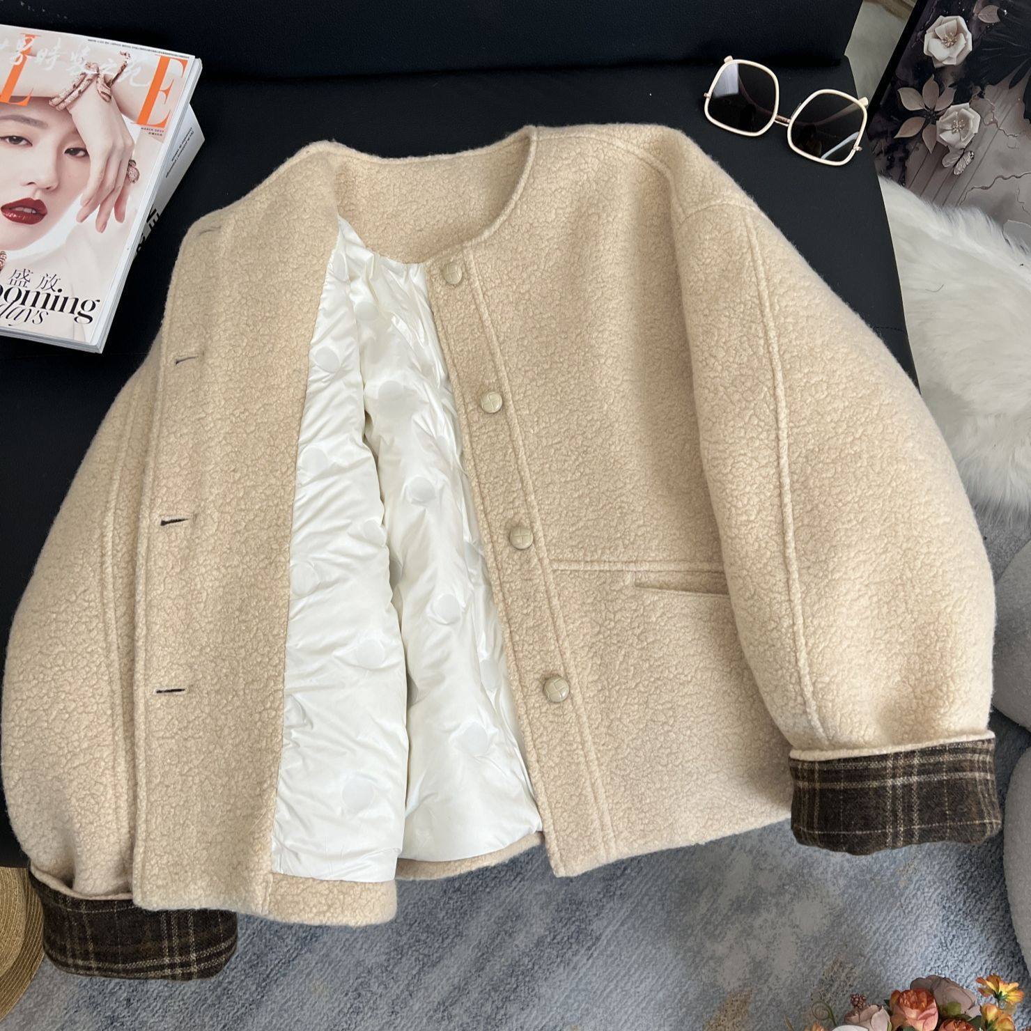 小香风新款短款充绒加厚常规款冬季纯色厚款长袖毛呢外套气质夹克,女装/女士精品,短外套,淘宝优惠券,粉丝福利购,淘宝优惠卷