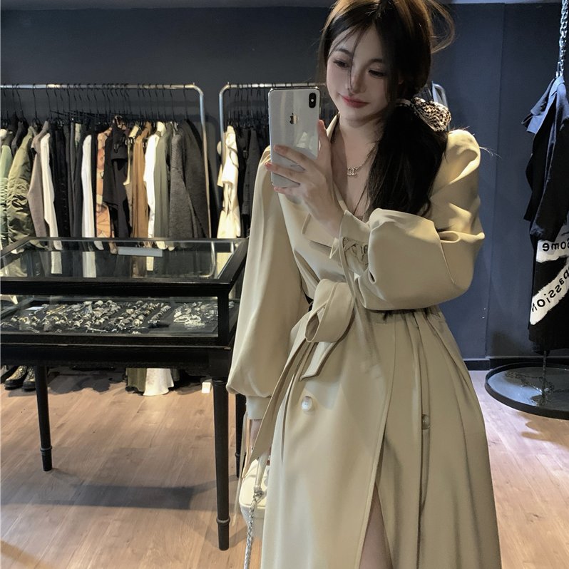 实拍实价卡其色风衣英伦风大衣长款收腰休闲外套