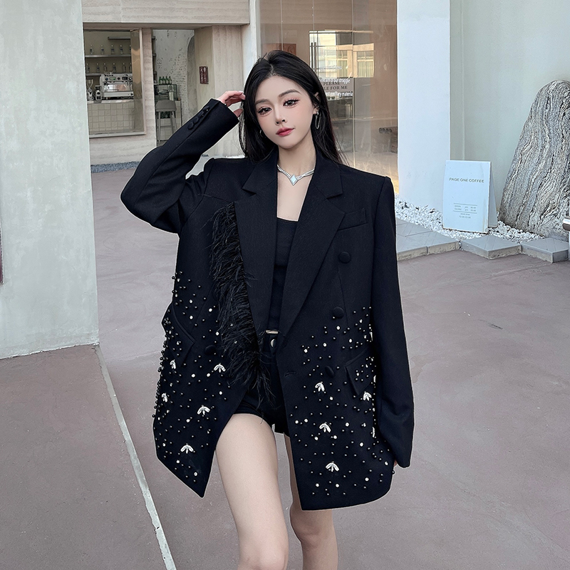 实拍实价  烫钻钉珠轻奢高端气质西装女小众设计感时尚西服外套潮