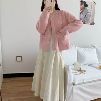 珍珠扣小香风仿貂绒外套女2025春秋冬季新款设计感小个子保暖上衣