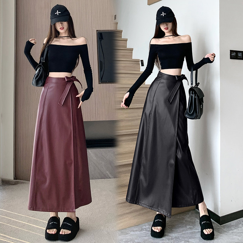 实拍高级感系带pu皮半身裙秋冬25新款遮肉高腰显瘦垂感a字中长裙,女装/女士精品,半身裙,淘宝优惠券,粉丝福利购,淘宝优惠卷