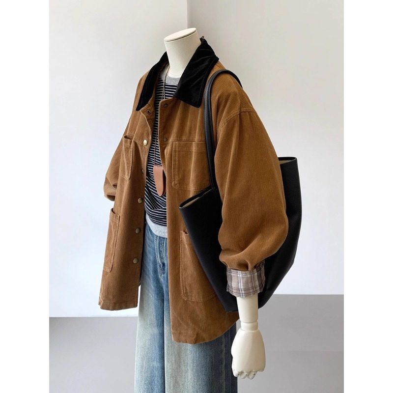 ~好物分享!美拉德复古咖色灯芯绒外套女早秋2025新款长袖上衣,女装/女士精品,短外套,淘宝优惠券,粉丝福利购,淘宝优惠卷