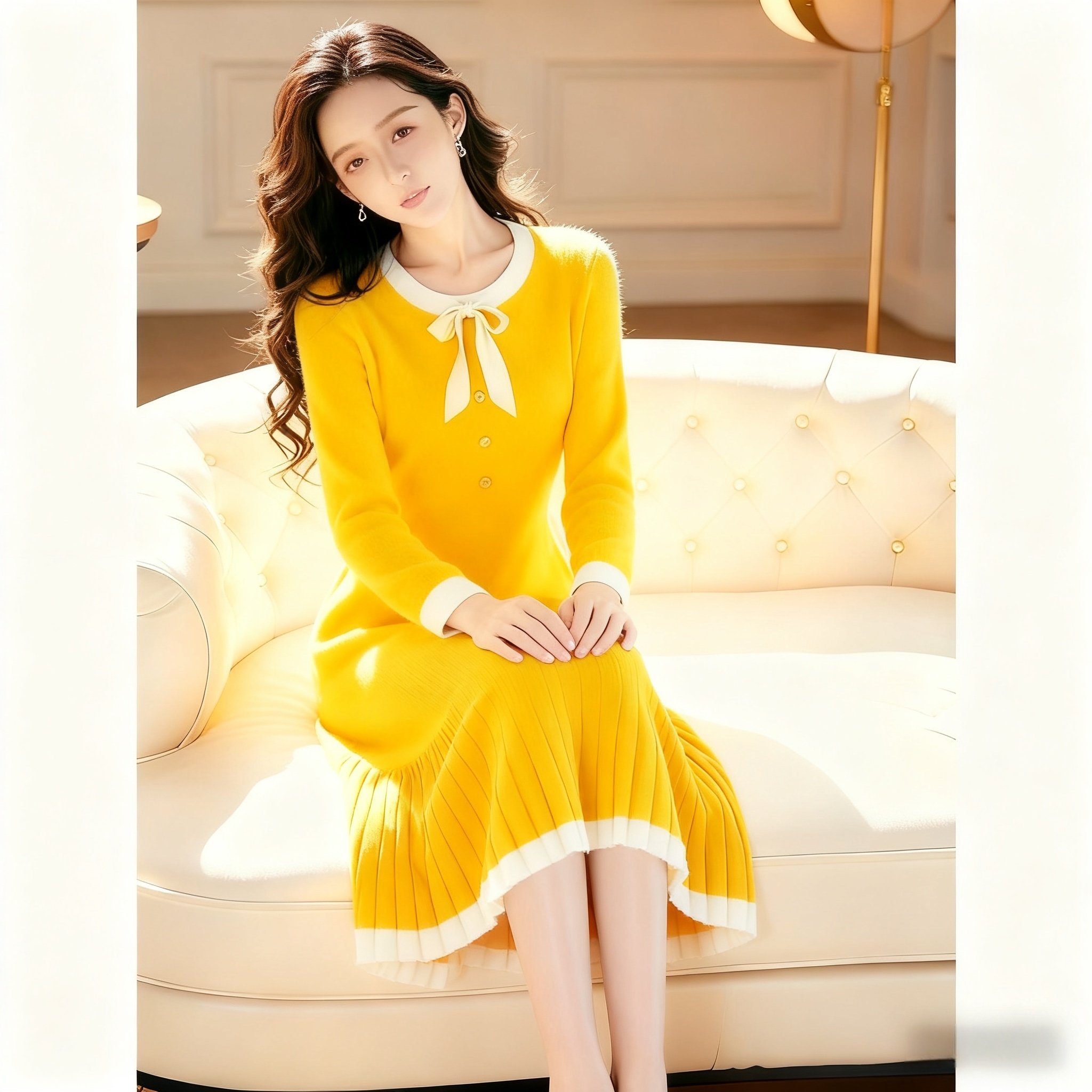 法式小香风收腰黄色毛衣连衣裙外穿2025冬季加厚内搭打底针织裙子,女装/女士精品,连衣裙,淘宝优惠券,粉丝福利购,淘宝优惠卷
