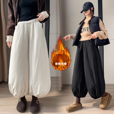 实拍2025秋冬新款棉裤花苞裤百搭九分裤女生韩版显瘦保暖