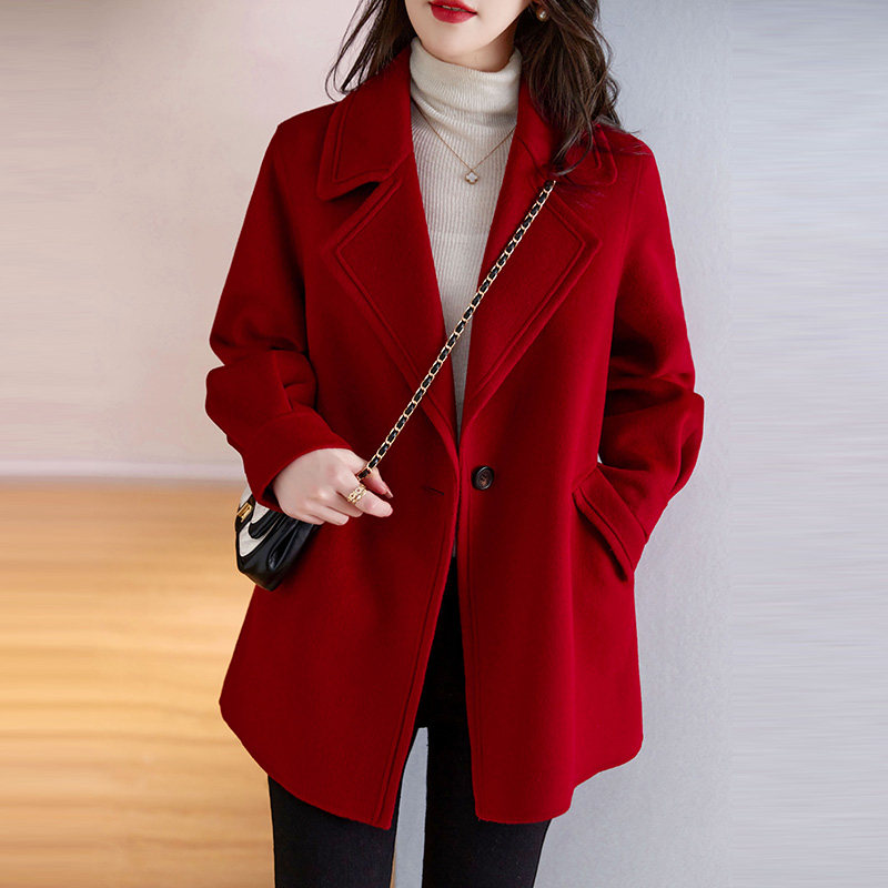 韩版西装领复古品牌女装大衣2025新款红色本命年宽松毛呢外套女,女装/女士精品,毛呢外套,淘宝优惠券,粉丝福利购,淘宝优惠卷
