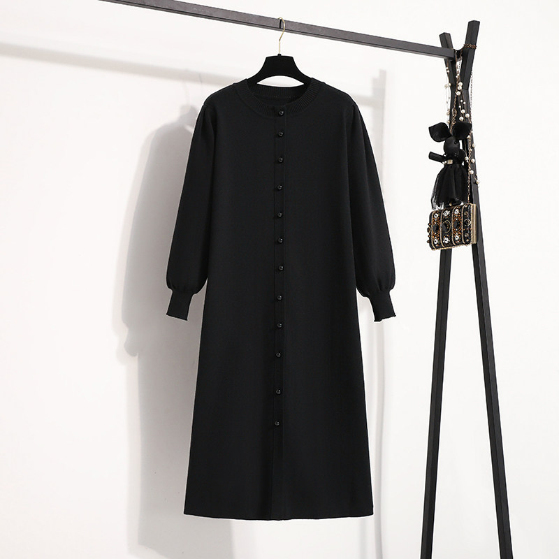 实拍大码女装2025冬新款针织连衣裙简约时尚单排扣灯笼袖毛衣裙子,女装/女士精品,大码连衣裙,淘宝优惠券,粉丝福利购,淘宝优惠卷