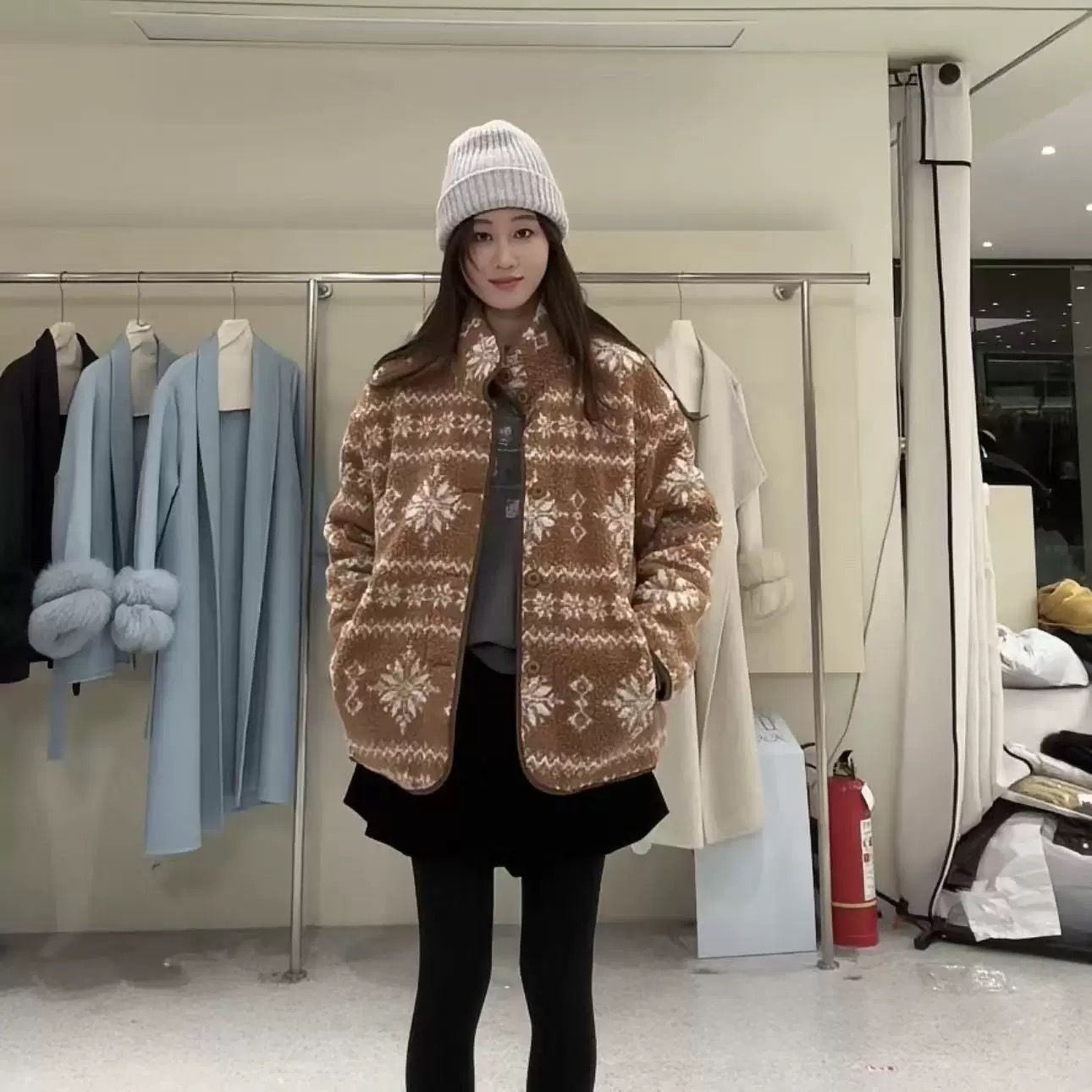 你好卡农 两面穿立领毛毛绗缝外套女秋冬2025新款韩系风加厚上衣