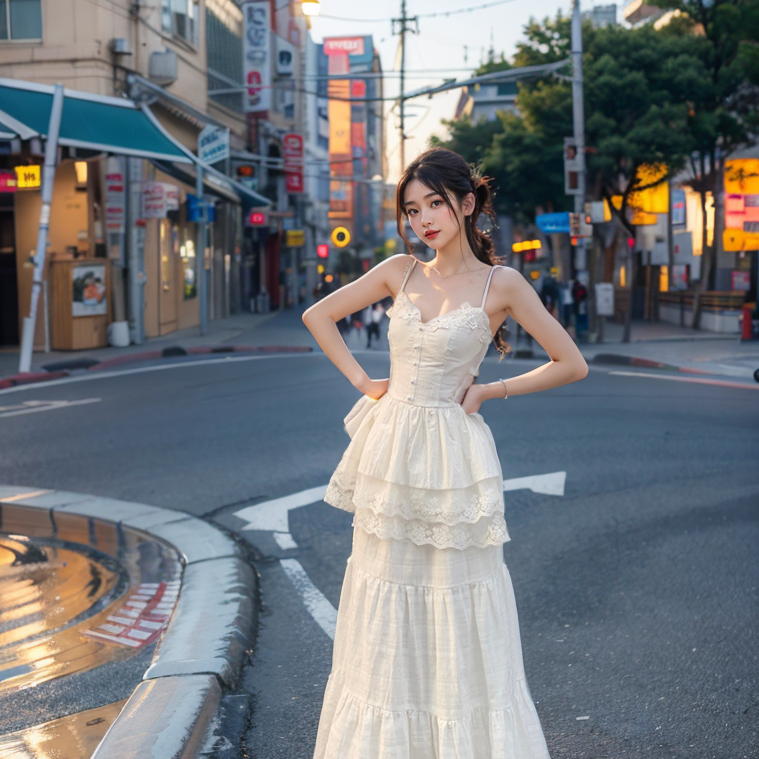 西西里漫花 设计感白色吊带+连衣裙/半身裙两件套