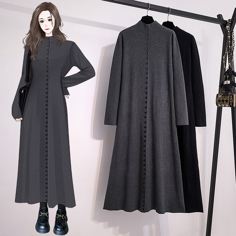 实拍大码女装秋冬新款韩系高级软糯单排扣气质修身打底针织连衣裙,女装/女士精品,大码连衣裙,淘宝优惠券,粉丝福利购,淘宝优惠卷