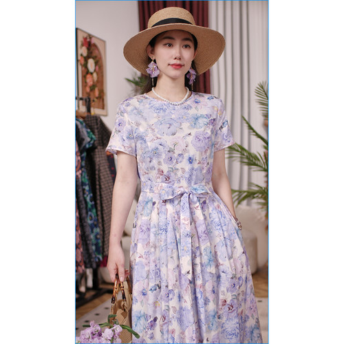 短袖时尚复古连衣裙百花26002