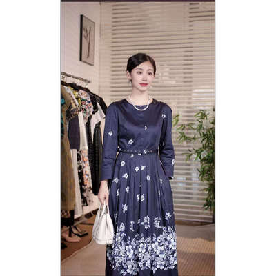九分袖时尚连衣裙繁花似锦13166