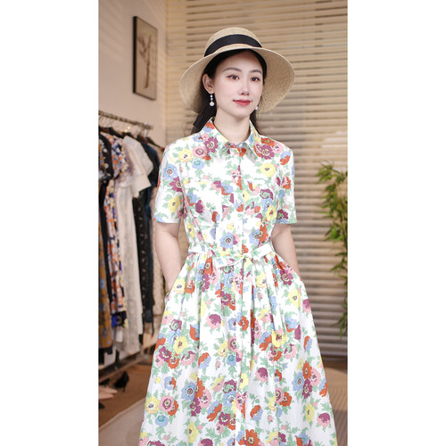 气质时尚连衣裙油墨银莲25009