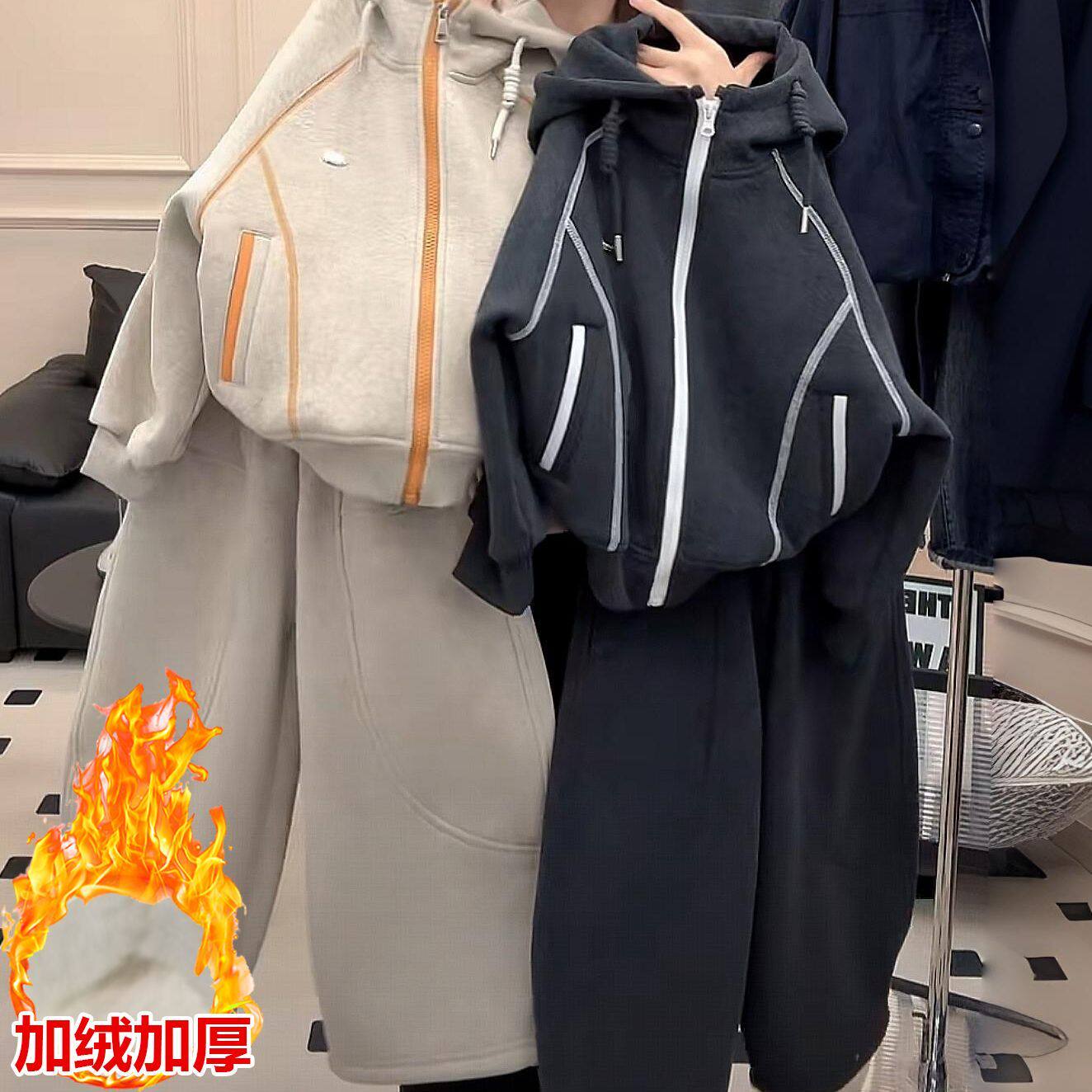 儿童套装加绒加厚2026秋冬新款中大童男女童洋气休闲运动两件套潮