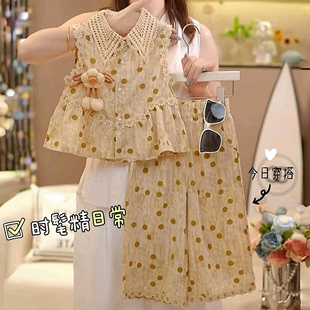 女童夏季波点套装中大童无袖2026新款儿童洋气两件套小女孩衣服潮
