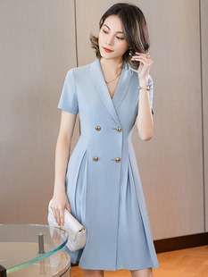 秋天印花色裙职业连衣裙老师幼师教师办公美容工装 上班加肥加大版