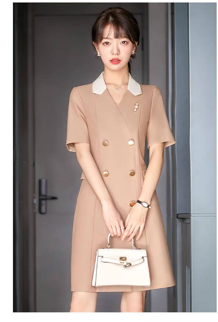 秋天职业连衣裙老师幼师面试加肥加大版工作服上班工衣正装套裙装