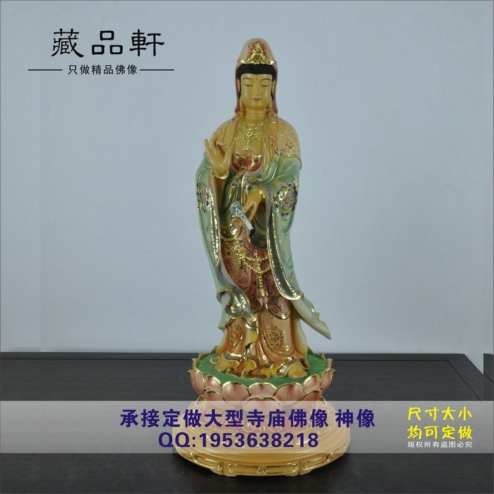 《藏品轩》香樟木莲花座站相滴水观音 传统款式可贴金仿古现货