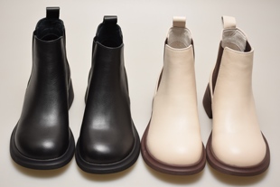 森琦贝尔女鞋2022秋新款真皮圆头切尔西靴经典方根短靴时尚马丁靴