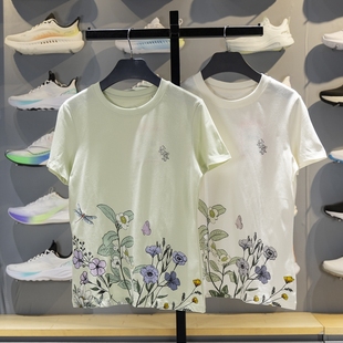 李宁女子短袖 AHSS886 T恤宽松休闲透气妙笔生花运动圆领文化衫