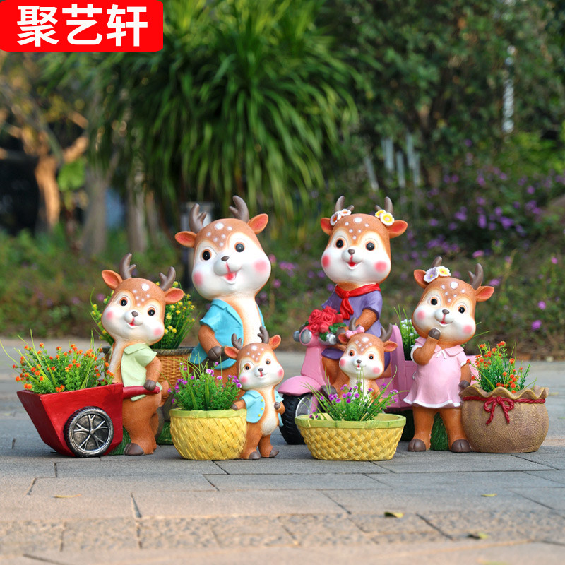 户外花园装饰庭院摆件小鹿造型花盆阳台创意树脂动物雕塑造景布置
