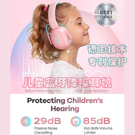 德国儿童降噪蓝牙耳机防鞭炮坐飞机架子鼓演唱会仿吵网课学习耳机