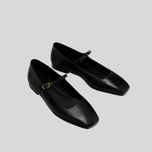 MD复古卡扣装饰浅口平底芭蕾鞋