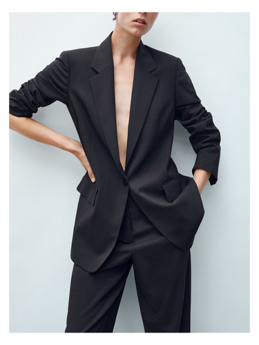 高级感黑色一粒扣羊毛工作西服女